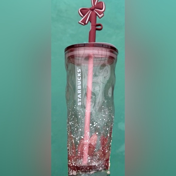 Starbucks Other - Starbucks Holiday Frosted Rose Tumbler with Lid and Unique Bow Straw Topper